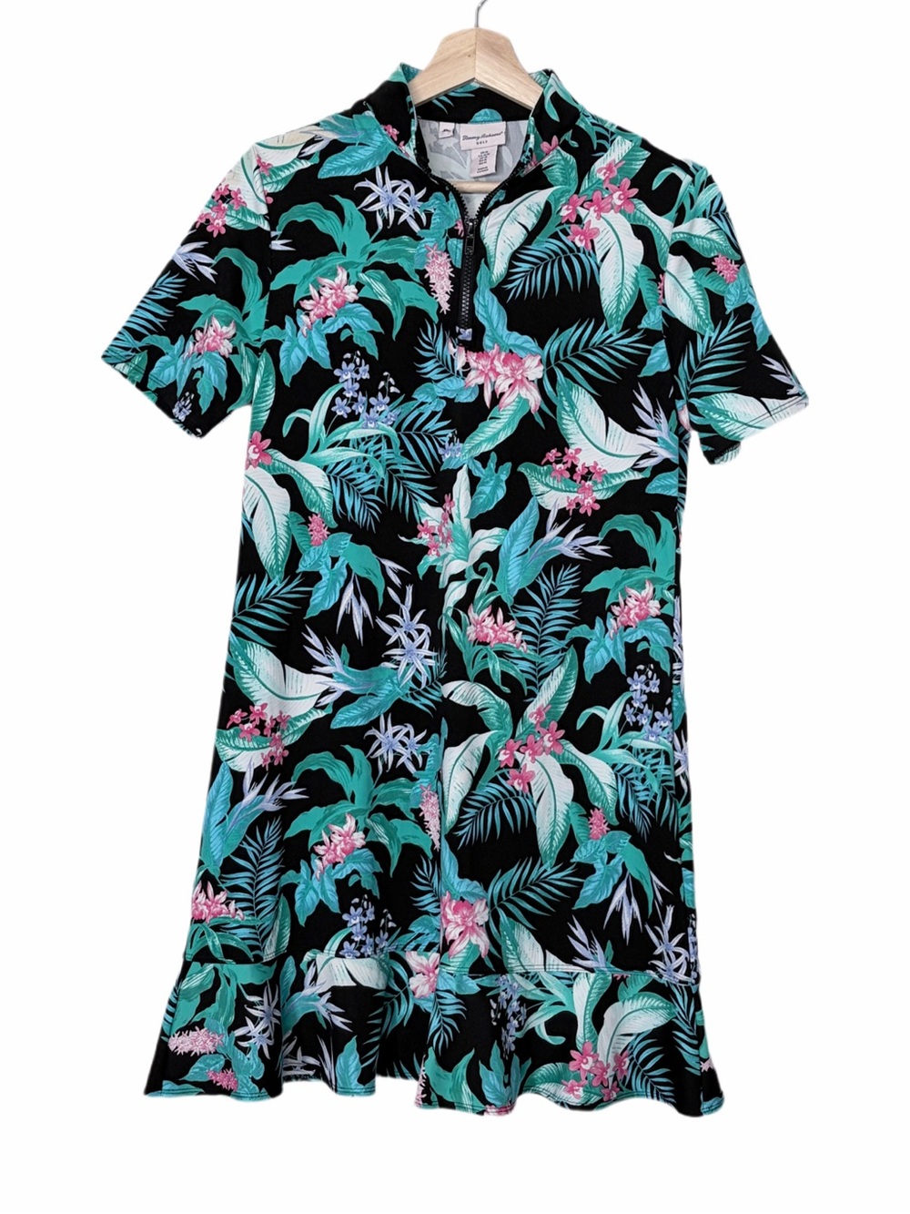 Tommy Bahama Golf Short Sleeve Dress Medium Tropical Print on Black
